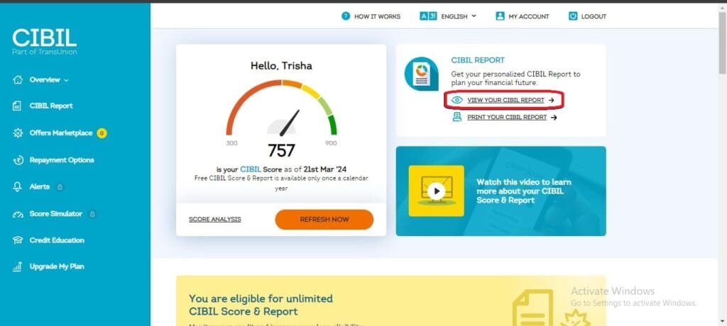 CIBIL Dashboard Homepage CIBIL Dashboard Homepage