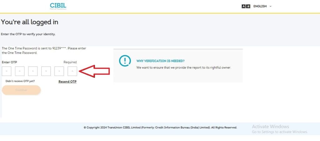 Transunion CIBIL login OTP Verification Transunion CIBIL login OTP Verification