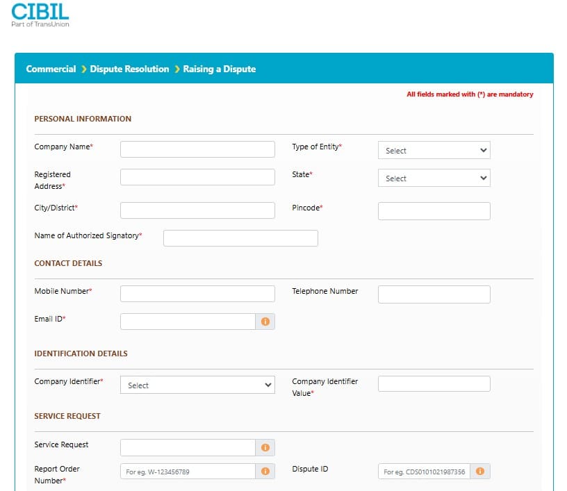 5. Commercial CIBIL Report Commercial CIBIL dispute form 1